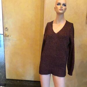 LOFT Brown V-Neck Sweater Relaxed Fit